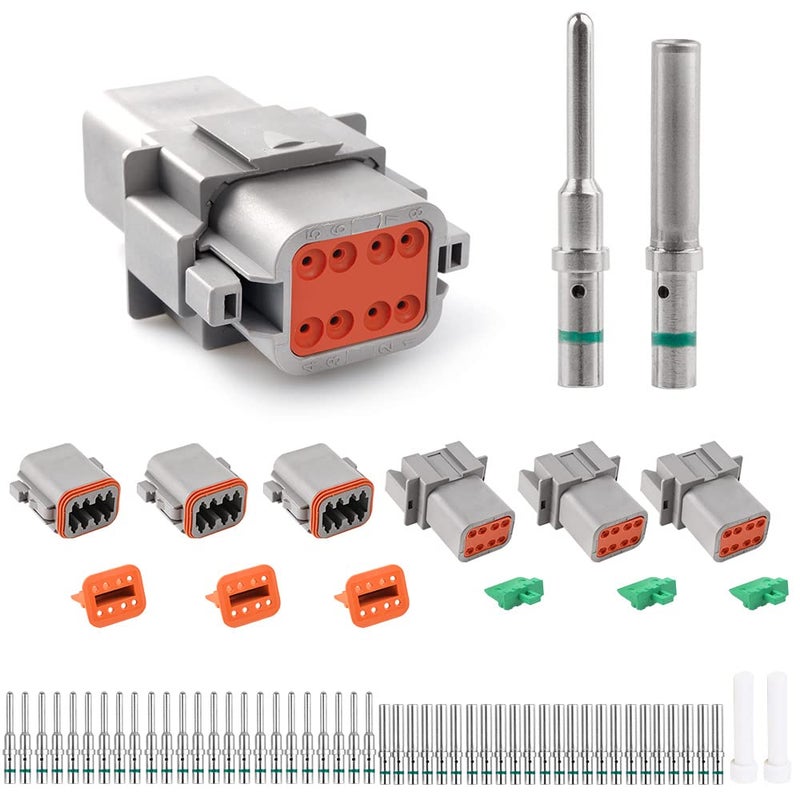 JRready ST6116 DT Connector 8 Pin Gray Waterproof Electrical Wire Connector Plug Receptacle with Solid Contact and Seal Plug,3 Sets - Image 1